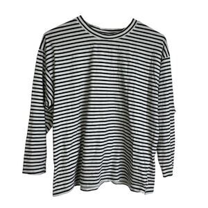 AYR Striped Shirt Womens Small White Black 3/4 Sleeve Round Casual Classic *